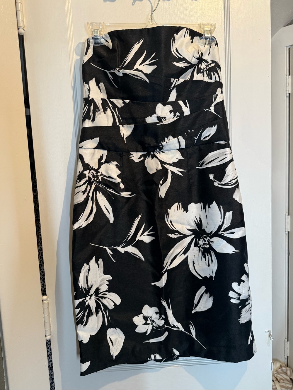 White House Black Market Black Strapless Dress with White Floral Print